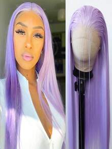 180% Density 13x4 Synthetic Lace Front Wig, Purple Ash Brown Natural Straight Hair, High Quality Heat Resistant Fiber, Full Wig Set For Women - Multicolor - View 16