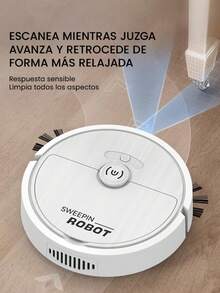 Robot limpiador 3 en 1: aspiradora y trapeador, succión potente, 60 min de autonomía, delgado, bajo nivel de ruido, ideal para pelo de mascotas, suelos duros y limpieza diaria, cambio automático de dirección al encontrar obstáculos - barrido aleatorio, batería de litio de 400 mAh, carga por USB, limpiador de pelo de mascotas - Multicolor - Ver 8