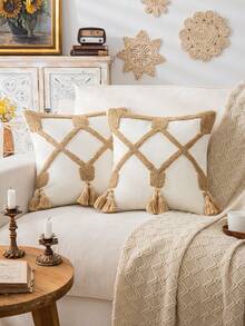 Geometric Tufted Woven Square Throw Pillow Cover, Suitable For Home Decor (Pillow Insert Not Included) - Coffee Brown - View 9