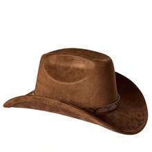 Retro Suede Cowgirl Hat For Women Men Bullet Head Leather Belt Wide Brim Western Cap - Cà phê nâu - Xem 5