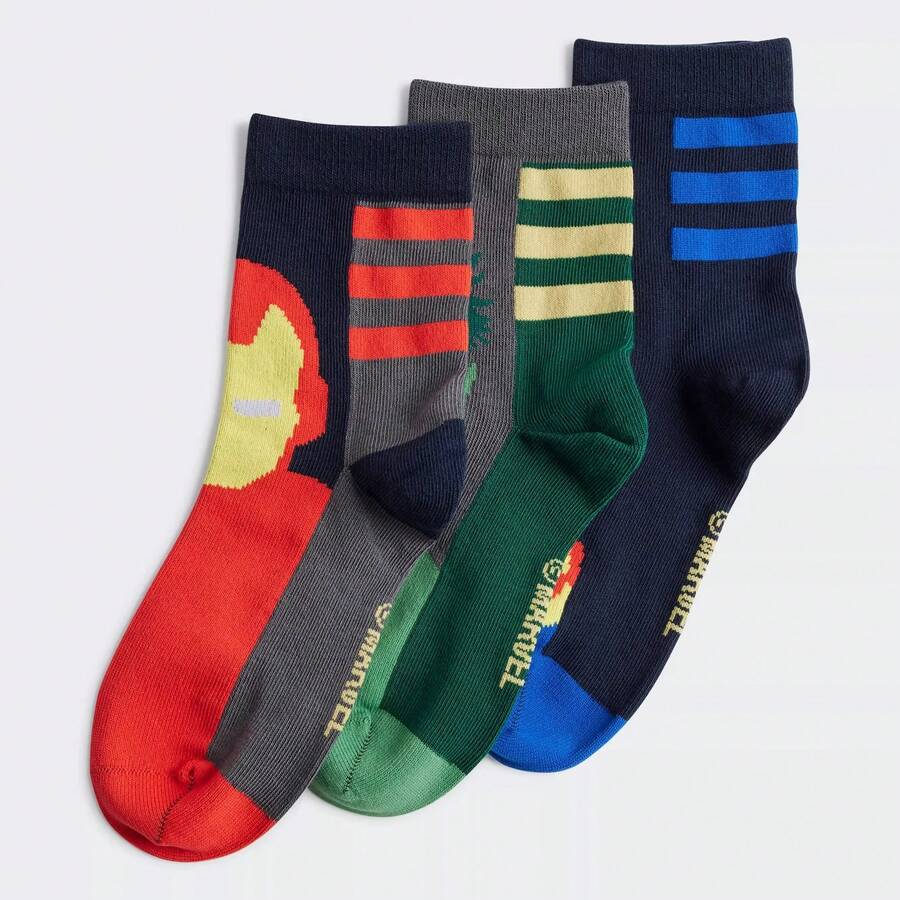Adidas 3 Pairs Boys' Soft Comfortable Versatile Casual Socks, IW1111 - Blue-green-orange - View 1