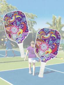 TUBAO Pickleball Paddle Set Glass Fiber Bohemian Mandala Pattern With Vibrant Multicolor, Includes Storage Bag & Balls, Leisure Sport Gear For Outdoor Indoor Activities, Lightweight Sweat-Absorbent Grip For Comfortable Use, Stylish Sports Kit
