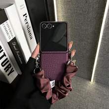Ins Hot Dark Purple Explosion Pattern Phone Case With Wrinkled Elasticity Hand Strap Compatible With Samsung Galaxy ZFlip7 Z Flip6 ZFlip 5 Back Cover - Purple - View 3