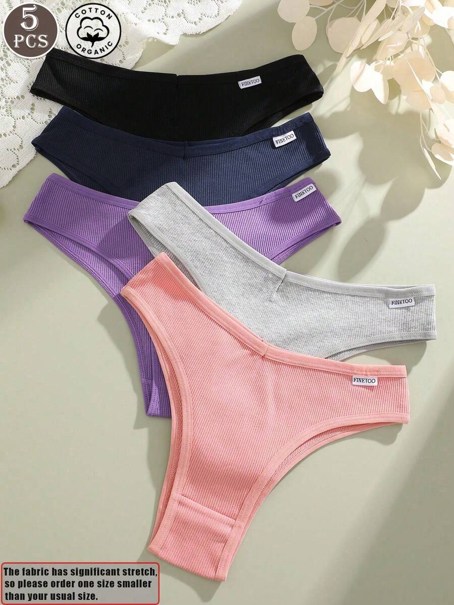 Set de 5 bragas sexy de mujer de cintura baja, acanaladas y transpirables - Multicolor - Ver 1