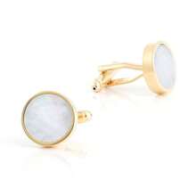 1 Pair Wedding Best Man Brass Material Round Shaped MOP Cufflinks Luxury Gold Plated White Pearl Cufflinks For Men