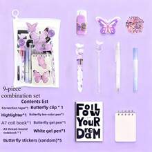 9pcs Butterfly Theme Party Stationery Gift Set - Pink, Purple And Blue Butterfly Stickers, Plush Pencils, Notebooks, Ruler And Erasers Party Favors, Classroom Rewards, Stationery (Multi-Color Options) - Multicolor - View 8