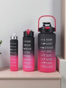 3pcs Set Plastic Gradient Color Drinking Cup With Lid & Straw, Large Capacity Outdoor Sports Water Bottle