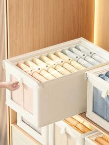 1/2pcs Covered Fabric Storage Boxes, Large Capacity Organizer Baskets: Durable Fabric Storage Bins For Clothes, Drawer Storage, Home Clothing Organization - Beige With Lid - View 4