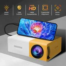 Proyector portátil 1080P con altavoces estéreo incorporados, corrección de distorsión trapezoidal, control remoto, compatible con múltiples dispositivos, proyector de cine en casa y al aire libre para mejorar tu experiencia de películas, TV y juegos