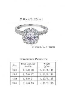 1 pieza Anillo de boda de plata de ley 925 chapado en platino con diamantes cuadrados de lujo engastados, diseño de pavé, versátil para uso diario y ceremonia de boda - Blanco - Ver 6