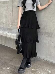 Autumn/Winter Layered Ruffle Hem Fishtail Casual Cute Long Skirt For Women