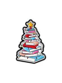 1pc Book Christmas Tree Badge Colorful Meme Style Stacked Books Holiday Design For Book Lovers And Christmas Fans Seasonal Accessory - Multicolor - View 9