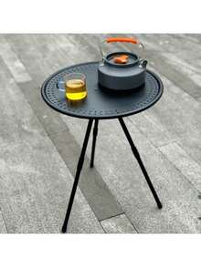 1pc Outdoor Aluminum Alloy Folding Table, Lightweight Coffee Table, Portable Picnic Camping Table, Adjustable Small Round Table