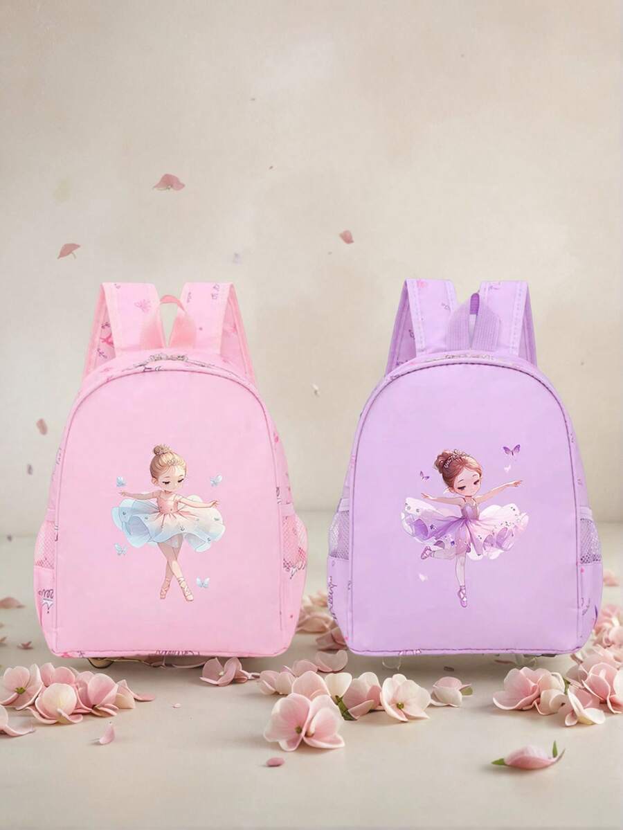 1个时尚卡通图案印花舞蹈背包，轻便耐用，粉色和紫色可选，拉链开口，涤纶内衬，可调节肩带，适合舞蹈、瑜伽、旅行和日常通勤。 - 彩色 - 查看 1