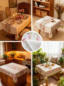 1 pieza Mantel rectangular estilo bohemio, estampado floral colorido, lavable, adecuado para decoración del hogar diaria, cocina, comedor, sala de estar, fiestas, citas, festivales, /verano - Flores silvestres con bordes verdes - Ver 3