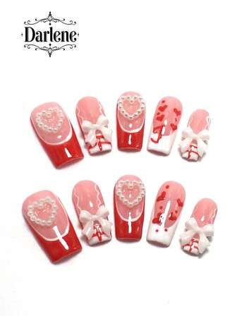 Each Set Consists Of 10 Pieces Of Y2K Square Handmade Acrylic Nail Plates, Designed In French Style With Rhinestones, Spots, Hearts, And Bow Decorations. There Are Multiple Color Options Available, Including Nude And Multi Tone Options. 3 Sizes To Fit, Suitable For Christmas, Parties, Dances, And Daily Wear. Comes With A Nail Kit, Making It An Ideal Press On Nails Gift For Ladies And Girls.