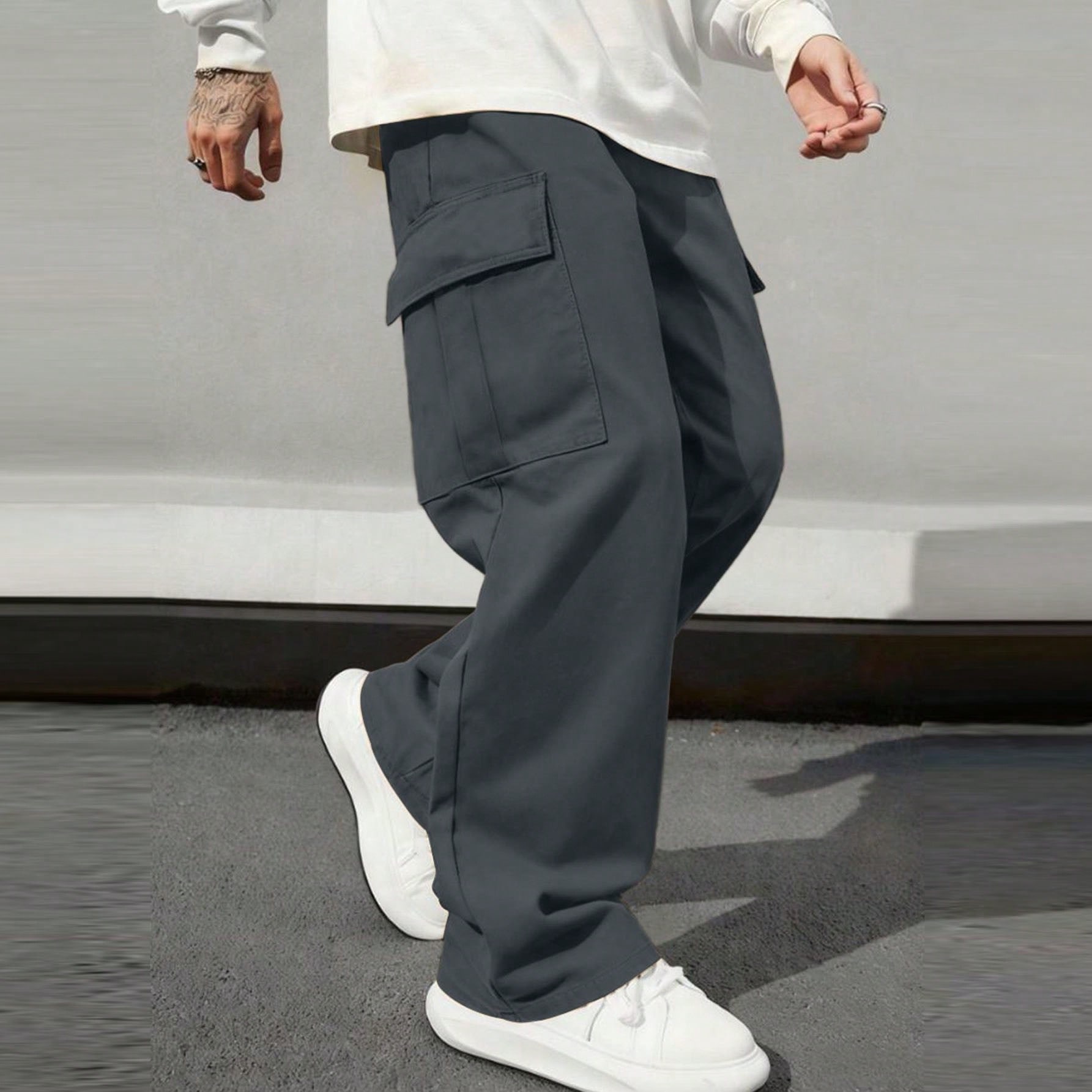 Pieza Pantalones cargo de primavera con múltiples bolsillos para hombre, pantalones casuales de corte holgado para deportes al aire libre en verano,