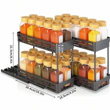 1pc/2pcs 2 Tier Multifunctional Plastic Storage Rack, Large Capacity Double Layer Cabinet Storage Organizer, Drawer Type Storage Shelves For Seasoning Bottle & Spice Jar, Pull Out Under Sink Organizer, Suitable For Cabinet, Kitchen, Restaurant And Bathroom, Space-Saving Storage Holder