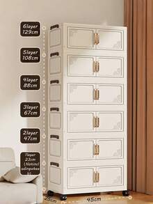 Durable Multi-Function Foldable Storage Box With Lid And Wheels - 3-Door Stackable Storage Bin, Suitable For Storing Clothes, Snacks And Camping Gear - White - View 7