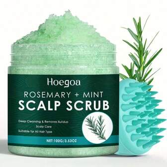 100克头皮磨砂膏，迷迭香头皮去角质磨砂洗发水，二合一头皮护理薄荷油，硅胶头皮按摩器，用于净化和去除堆积物，柔顺、保湿、去除污垢 - 深层清洁，持久留香，适合所有发质，强效清洁，呵护头皮健康，头发磨砂膏