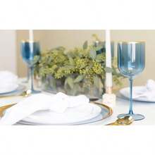 Oz Wine Goblets - Blue With Gold Rim 5-Pack Elegant Disposable Plastic Wine Glasses With Stems For Weddings Outdoor Events And Poolside Parties - 藍金邊 - 查看 5