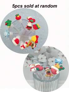 1/3/4/5pcs 360° Rotatable Christmas Series Cartoon Eyelash & Eyebrow Brushes, Portable Tube With Transparent Cover, Santa Claus, Snowflake, Christmas Tree, Snowman, Bell Patterns - Multicolor - View 9