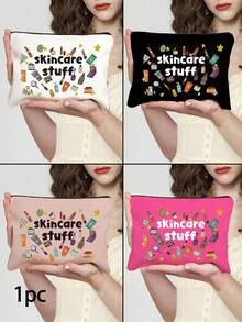 时尚化妆包，印有“护肤品”字样 - 拉链化妆品收纳袋，男女通用多功能旅行配件，无异味轻便设计，大容量化妆包，女生洗漱包，旅行用品，姐妹朋友送礼佳品，收纳袋，洗漱包，手提包，女生礼物，便携式折叠收纳袋，外出旅行必备（四色可选），圣诞节，情人节礼物 - 彩色 - 查看 12