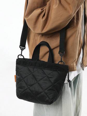 Bolso de cubo con cordón de moda, bolso cruzado casual de hombro para mujer, bolso de mano acolchado y acolchado de estilo japonés minimalista y ligero