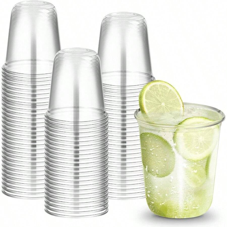 D50 PCs Clear Round Bottom Plastic CupsDisposable Steml Wine Glasses Iced Coffee Cups For Cold Drinks Juice Boba Tea Smoothie Milkshake Baby Shower Cups For Parties Weddings 12 Oz - Clear - View 1
