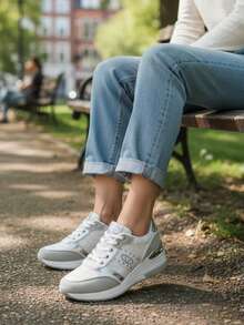 Modische, vielseitige Plateausneaker mit Farbblöcken - Beige - Übersicht 2