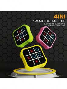 四合一便携式井字棋，掌上游戏机，井字棋拼图，井字棋套装，青少年益智棋盘，旅行棋盘游戏，家庭聚会游戏，互动双人策略游戏，联网游戏机，多功能智能电子棋盘，便携式桌面游戏，思维训练休闲益智游戏 - 彩色 - 查看 3