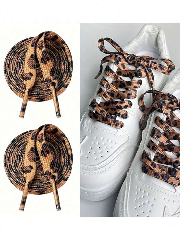 2-Pack Animal Print Shoelace Set - Leopard, Thin Flat Leopard Print Shoelaces, Vibrant Shoe Laces For Fun, Cool Design,Perfect For Low Top Canvas Shoes, Sneakers, And Casual Shoes - Sports Laces For Women Couples Matching Accessory,Leopard Print Shoelaces(45 Inches, Round Woven Design)
