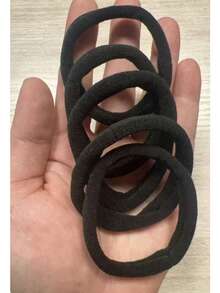 5入黑色加粗髮圈與彩色高馬尾髮圈，適用於盤髮/盤髮造型，無縫高彈性，休閒健身髮飾髮繩髮圈 - 黑色 - 查看 5