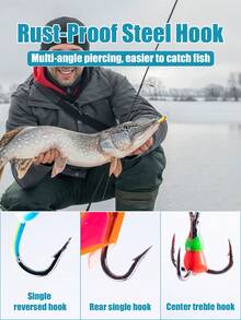 GOTURE 1个带滑动尾的冰钓饵，适用于冬季冰钓、冰钩钓，以及钓鲈鱼、黑鲈、魟鱼和角鲨。 - 彩色 - 查看 7