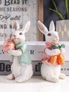 Easter Bunny Holding Egg Resin Sculpture Decorative Figurine For Home Bedroom, Living Room, And Holiday Atmosphere Decoration - White - View 2
