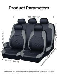 9件套菱形图案真皮汽车座椅套 - 亮面设计，通用型，适用于SUV/轿车/厢式货车（兼容安全气囊，包含前排/后排/头枕套） - B款 - 查看 3