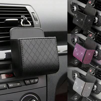 1pc Rhinestone Decorated Car Air Vent Storage Box, Rhinestone Car Interior Organizer