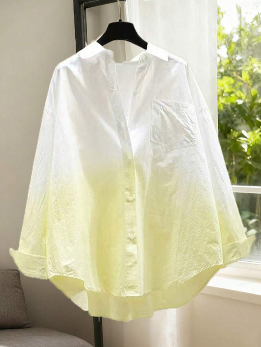 Damska jednorzędowa koszula casualowa z długim rękawem ombre - Biały - Zobacz 1