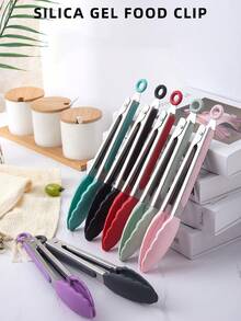 1pc 7"(Nylon)/9"(Silicone) Stainless Steel Kitchen Tongs - Multi-Purpose, Locking Non-Stick Pointed Tip Grill Tongs, Kitchen Food Clip, Heat-Resistant Cooking Tongs For Serving, Grilling, Salad, Baking - Essential Kitchen Tool