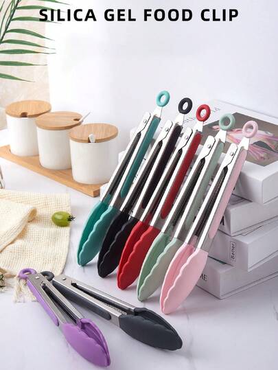 1pc 7"(Nylon)/9"(Silicone) Stainless Steel Kitchen Tongs - Multi-Purpose, Locking Non-Stick Pointed Tip Grill Tongs, Kitchen Food Clip, Heat-Resistant Cooking Tongs For Serving, Grilling, Salad, Baking - Essential Kitchen Tool