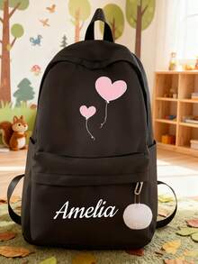 Customized Exclusive Backpack With Heart-Shaped Balloon Print, Back To School Season Gift, Clear And Simple, Printed With Personalized Name Or Holiday Wishes. This Brand New Back To School Backpack Features A Nylon Zipper Design, Making It Versatile And Casual. You Can Print Your Name, Letters, Lucky Numbers, Etc.
