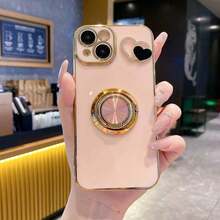 1pc Black Shockproof Phone Case, 1pc Black 6D Rotating Holder, 1pc Black Rhinestone Heart-Shaped Phone Case, Suitable Compatible With Apple Phones / Matching Phone Cases / Phone Cases With Lanyard / Phone Cases With Wrist Strap / Fashion Phone Cases - Black - View 8