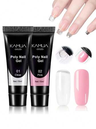 KAMUA 双色美甲凝胶 15ml 指甲延长胶 粉色透明 指甲延长增强 持久耐用 适合新手美甲沙龙入门者在家DIY