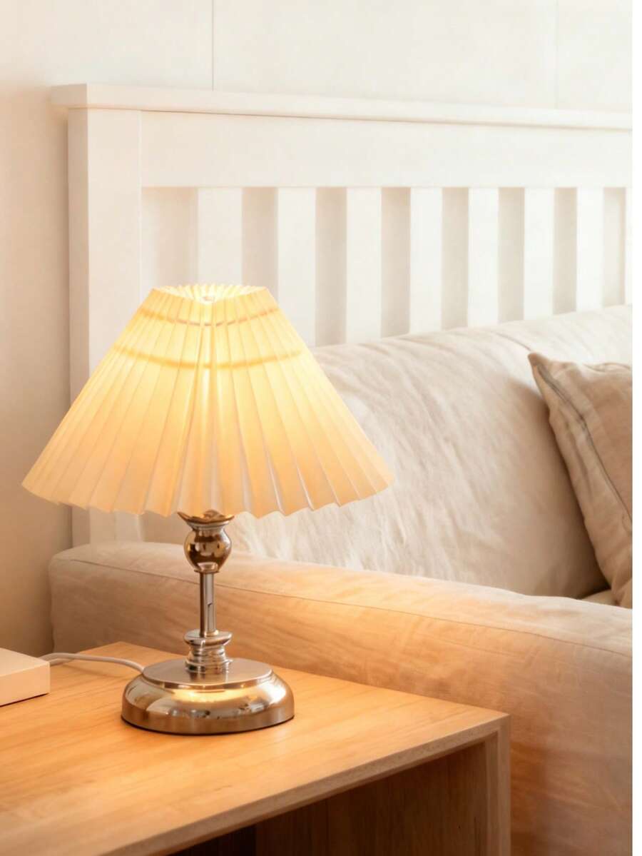 1pc USB Powered Silver Lamp Pole Desk Lamp, Retro Style Bedside Lamp, Suitable For Bedroom, Hostel, Dining Room, Camping, Warm Light Atmosphere Lamp - Silver - View 1