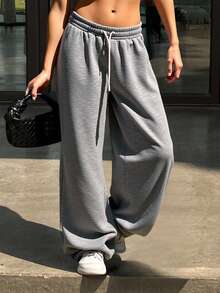 Livesso 抽绳弹力腰带和裤脚慢跑运动裤，女士慢跑裤 - 灰色 - 查看 2