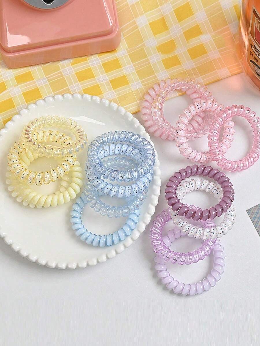 Bộ 4 chiếc dây buộc tóc cỡ lớn làm từ dây điện thoại, kiểu dáng tối giản, độ đàn hồi cao, dùng để giữ tóc đuôi ngựa, không gây hư tổn, phụ kiện tóc đa năng. - Nhiều màu - Xem 1