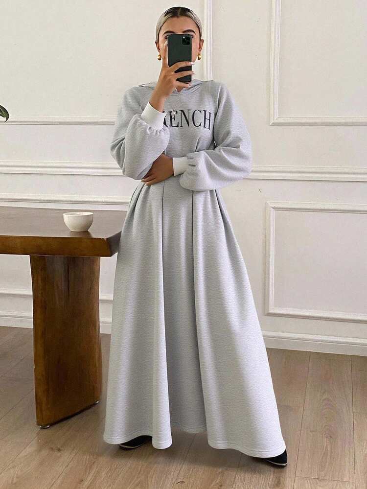 Livesso Women Hooded Casual Printed Long Sleeve Midi Dress,Fall Dress - Grey - View 6