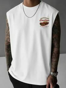 Open Phase Men's Casual Versatile Red Car Graphic Print Tank Top, Suitable For Summer - White - View 4