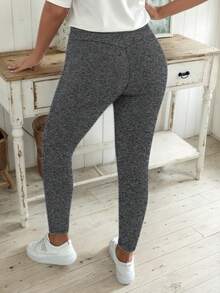 大码女式紧身瑜伽裤，黑色柔软弹力休闲裤，适合春、夏、秋季通勤，修身剪裁带口袋，时尚运动服 - 深灰色 - 查看 6