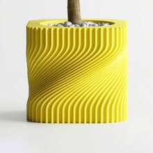 ORIZZONTE Modern Decorative Vase With Intertwined Spiral Structure – Dynamic Minimal Design For Plants, Cactus, Bonsai – Home/Office Gift Idea – Available In 2 Sizes – 100% Made In Italy, Shipping From Italy - 黃色 - 查看 4